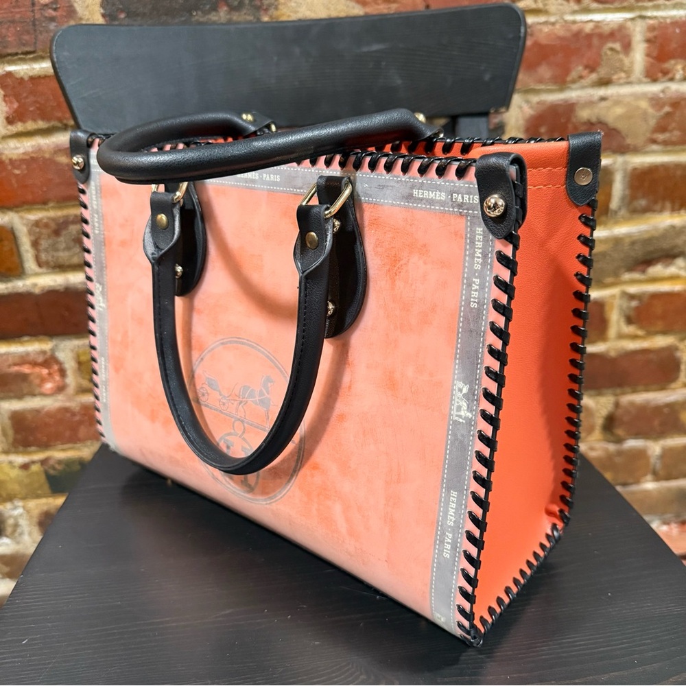 Upcycled Hermès Orange and Black Tote Bag - Picture 3 of 6